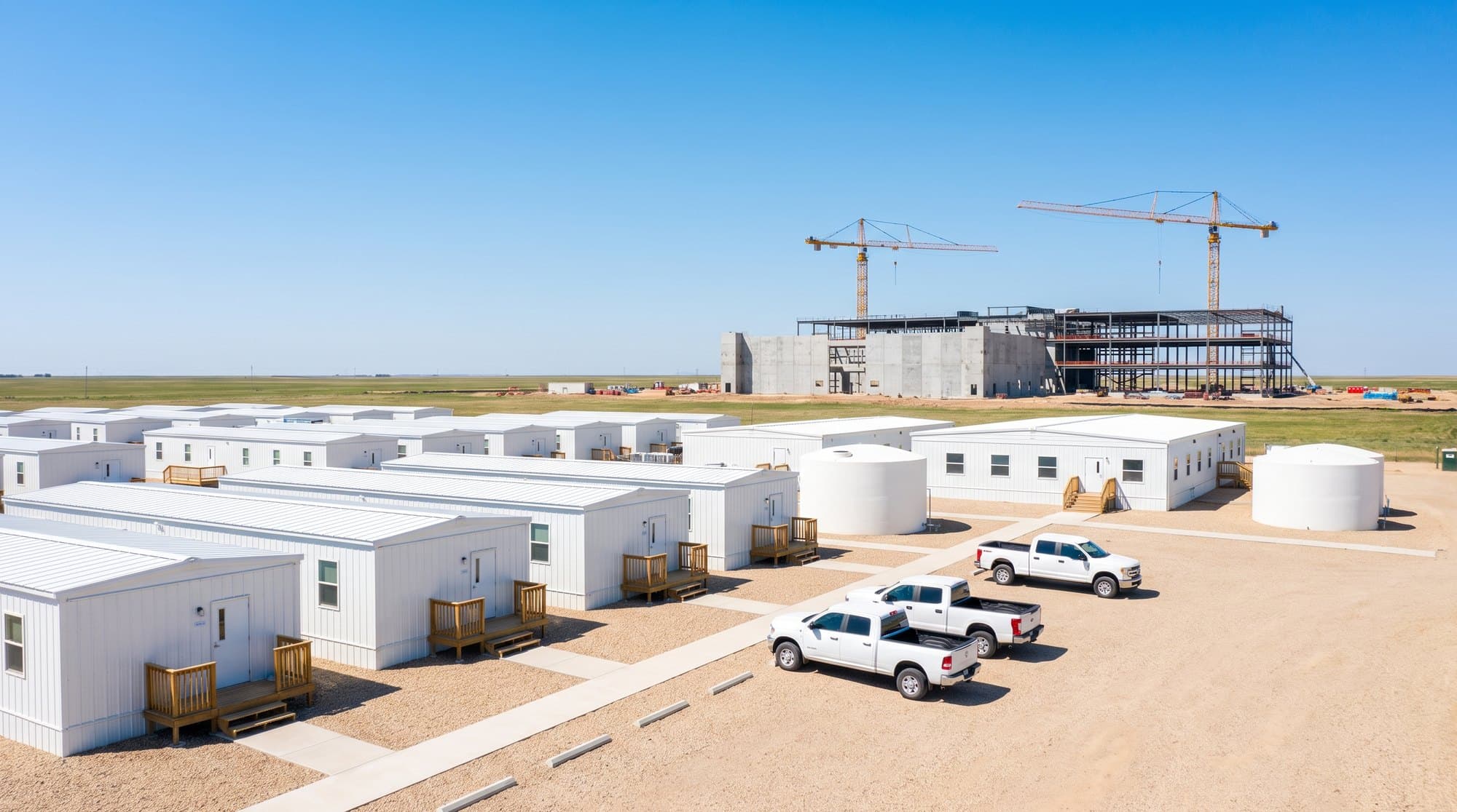 Workforce camp beside a data center under construction